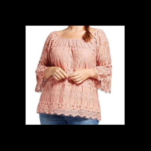 NWT $49 Want And Need Pink Lace 3/4‎ Sleeve Top [ PLUS SZ 2X ] - Picture 3 of 12